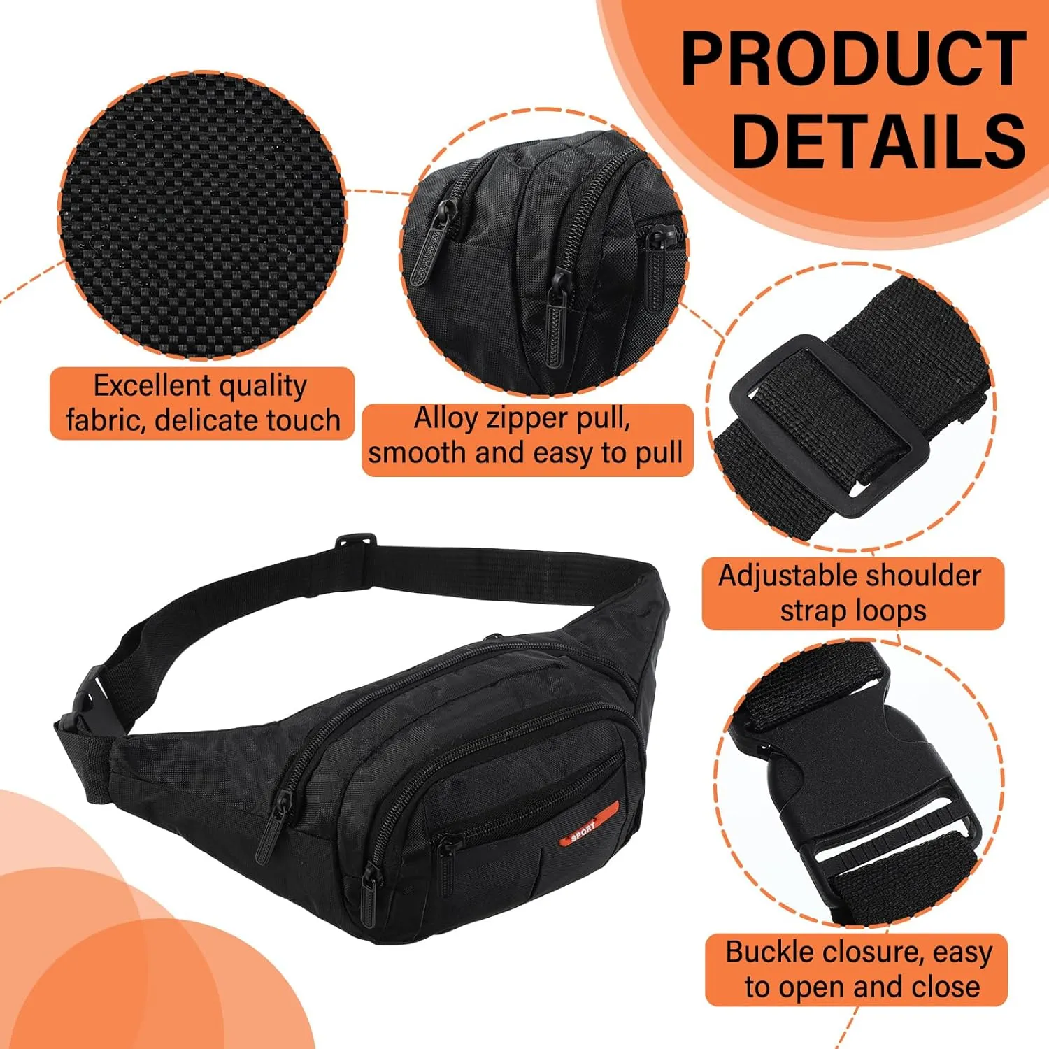 Reginary 9 Pcs Fanny Pack for Women Waist Bag Packs Men Crossbody Waterproof Adjustable Fanny Pack Running Bag Running Fanny Pack for Travel Hiking Running Outdoor(Black Color)