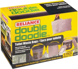 Reliance Products Double Doodie | Portable Toilet Waste Bags | No Gel | 6 Count (Pack of 1), Black, (2683-13)