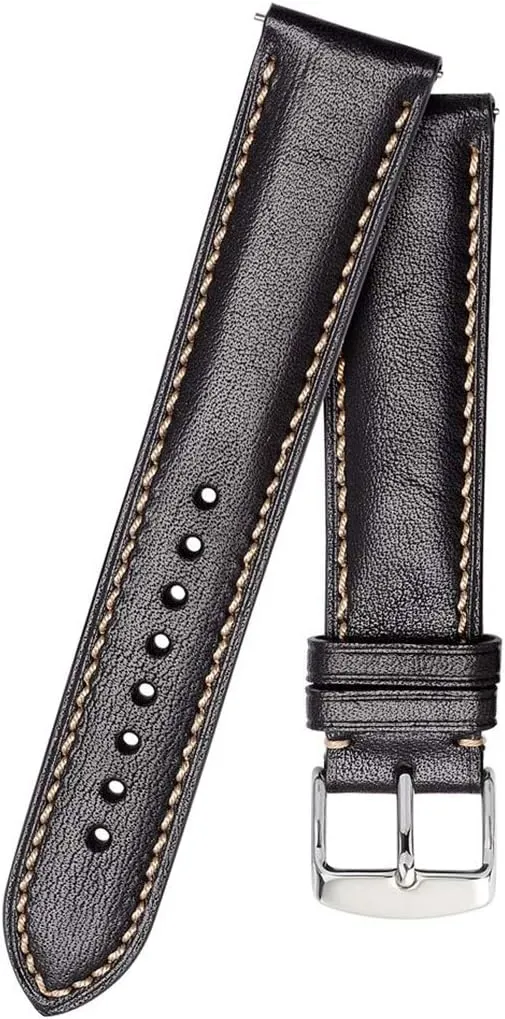 Replacement Watch Strap Wrist Band,18mm/20mm/22mm Elegant Leather Watchband Pin Buckle Quick Release Matte Watch Strap Men Women Replacement Accessories (Color : Black Beige Line, Size : 20mm)