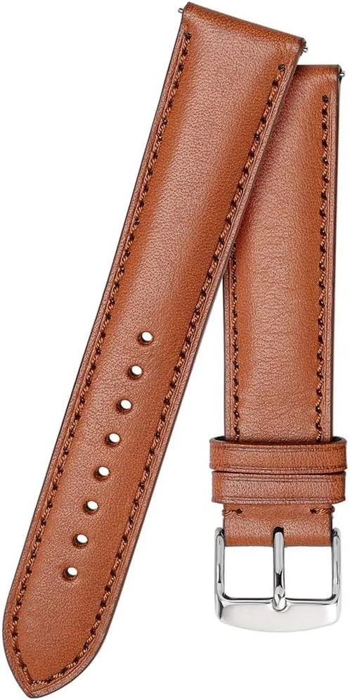 Replacement Watch Strap Wrist Band,18mm/20mm/22mm Elegant Leather Watchband Pin Buckle Quick Release Matte Watch Strap Men Women Replacement Accessories (Color : Brown Brown Line, Size : 18mm)