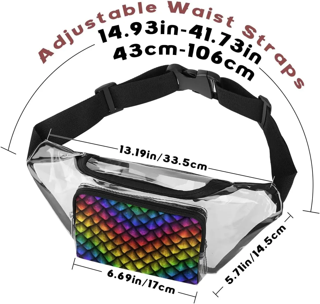 Reptile Skin Dragon Scales Texture Clear Fanny Pack Stadium Approved Clear Crossbody Belt Bag for Women Men Transparent Waist Bag with Adjustable Strap for Concerts Sports Events Travel