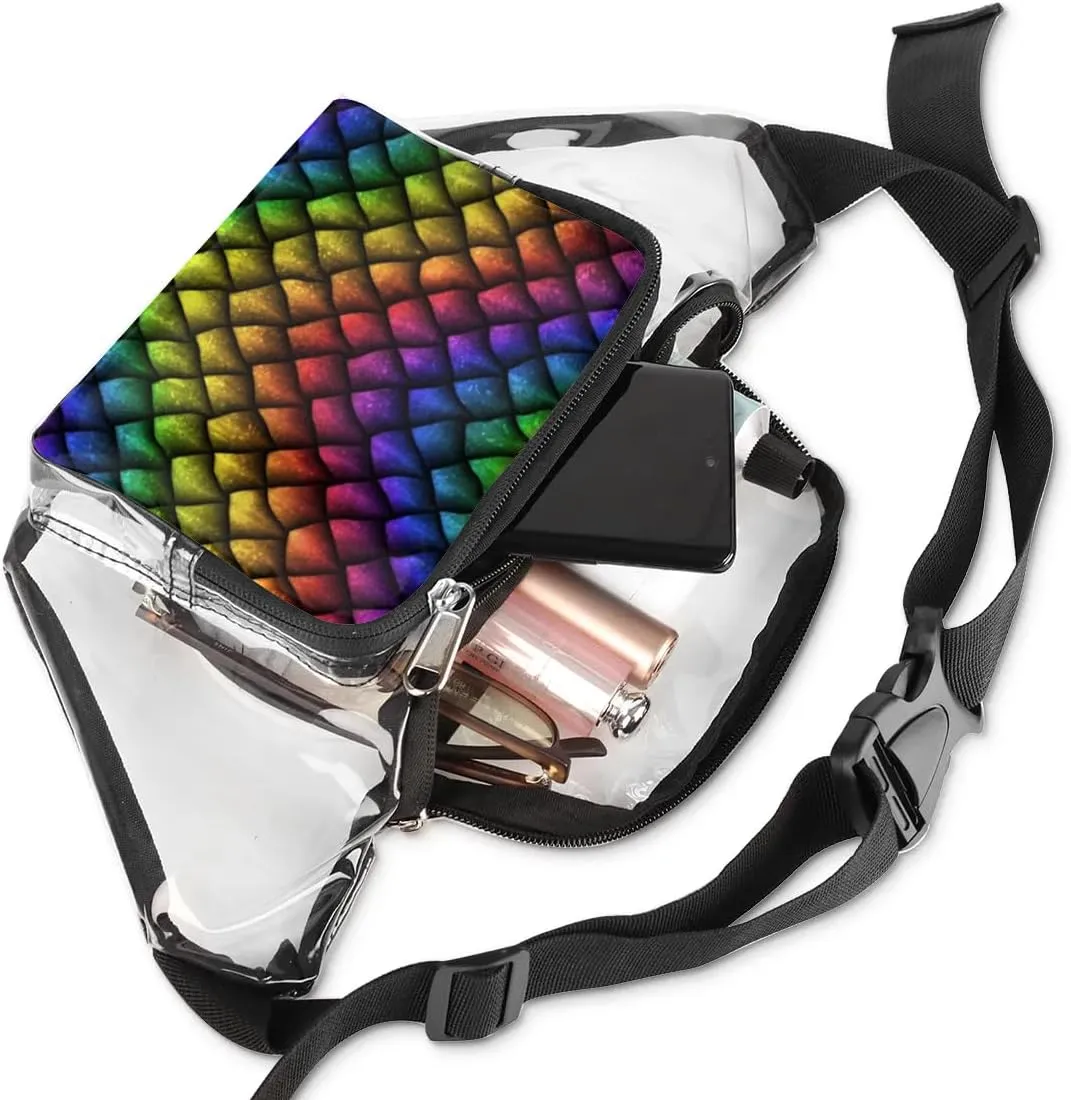 Reptile Skin Dragon Scales Texture Clear Fanny Pack Stadium Approved Clear Crossbody Belt Bag for Women Men Transparent Waist Bag with Adjustable Strap for Concerts Sports Events Travel