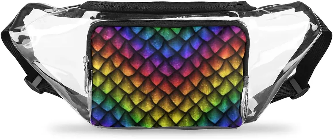 Reptile Skin Dragon Scales Texture Clear Fanny Pack Stadium Approved Clear Crossbody Belt Bag for Women Men Transparent Waist Bag with Adjustable Strap for Concerts Sports Events Travel