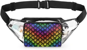 Reptile Skin Dragon Scales Texture Clear Fanny Pack Stadium Approved Clear Crossbody Belt Bag for Women Men Transparent Waist Bag with Adjustable Strap for Concerts Sports Events Travel