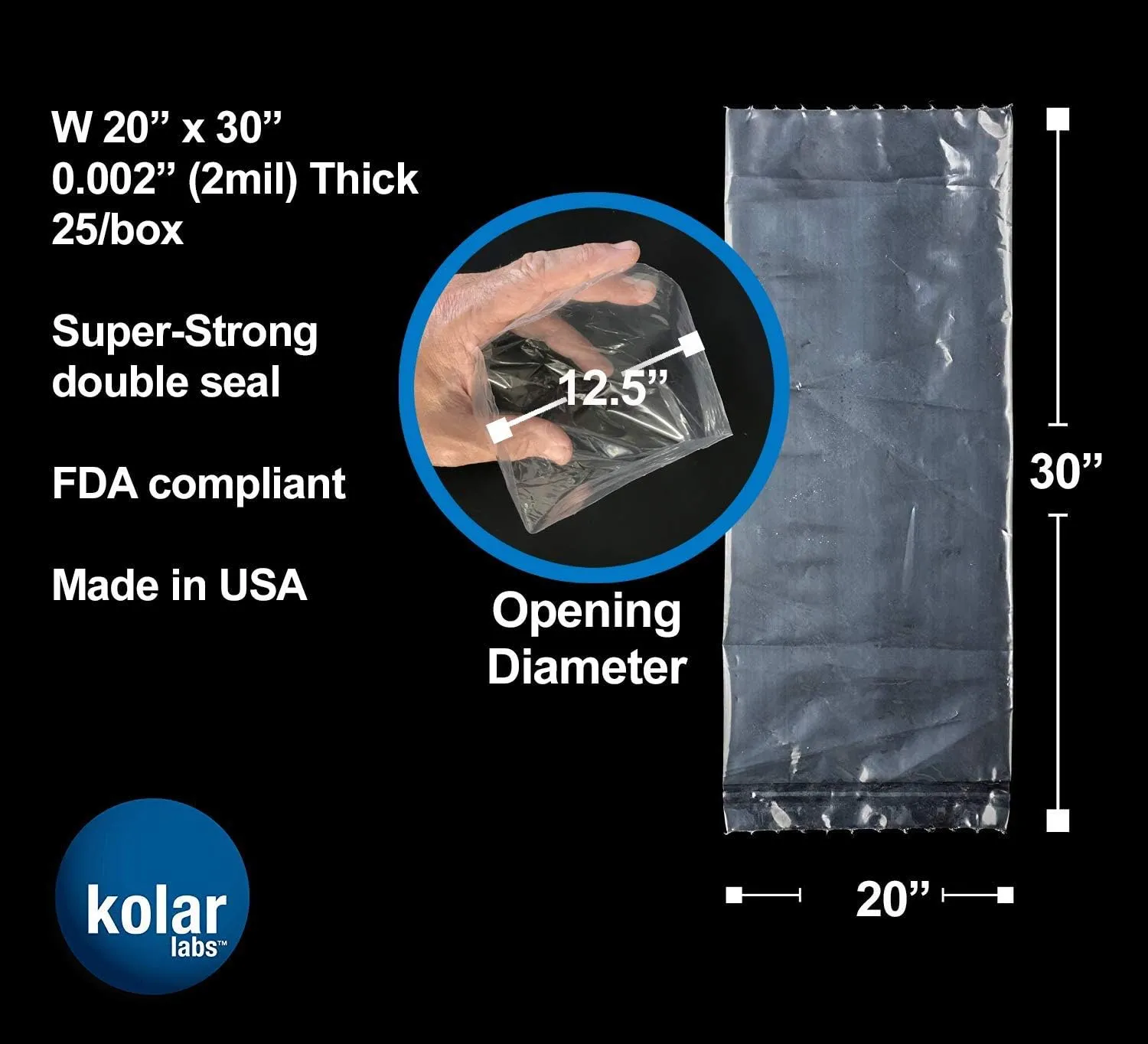 Resilia Plastic, Leak-Proof Shipping Bags for Live Fish - 20" x 30" 002 mil, Double Bottom Seal, for Freshwater & Saltwater Fish, Case of 25