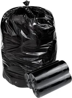 Restaurantware RW Clean 55 Gallon Trash Bags 100 Light-Duty Garbage Can Liners - Fits 55-60 Gallon Trash Cans Stretchable Black Plastic Bin Liners With Star Seal Bottom