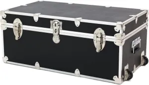 Rhino Trunk & Case Large Essential Summer Camp Trunk with Wheels - Camping Storage Chest - Ideal Footlocker for Campers - Strong 1000  Pound Sitting Capacity Trunks 32"x18"x14" (Black)