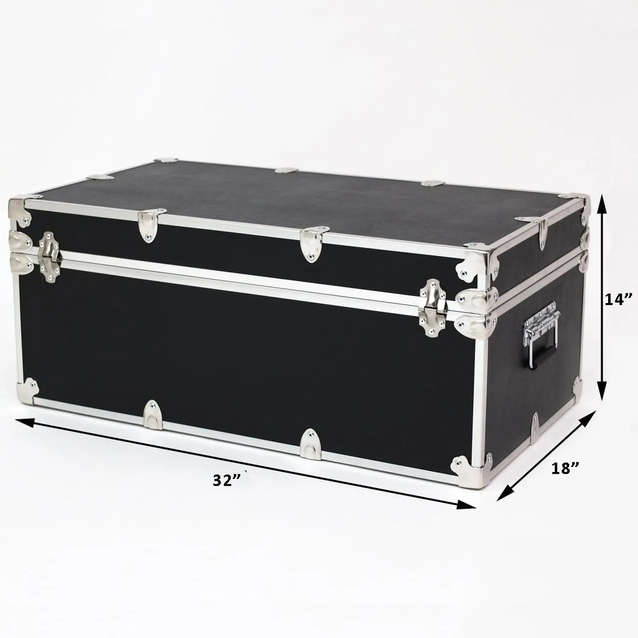 Rhino Trunk & Case Large Essential Summer Camp Trunk with Wheels - Camping Storage Chest - Ideal Footlocker for Campers - Strong 1000  Pound Sitting Capacity Trunks 32"x18"x14" (Black)