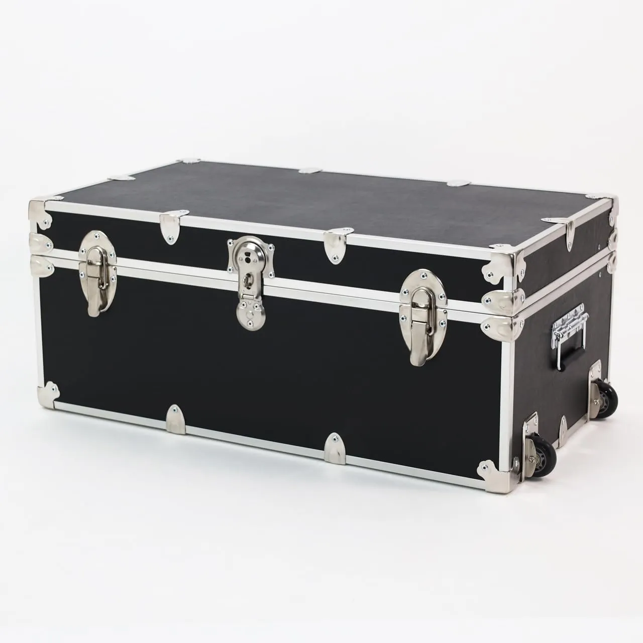 Rhino Trunk & Case Large Essential Summer Camp Trunk with Wheels, Tray & Lid Organizer, Camping Footlocker Storage Chest, Strong 1000  Pound Sitting Capacity Campers Trunks 32"x18"x14"
