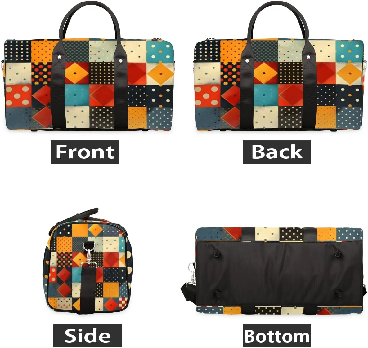 Rhombus Squares Tile Art Travel Duffle Bag for Women Men Gym Duffel Foldable Bag Waterproof Weekender Geometric Duffle Tote