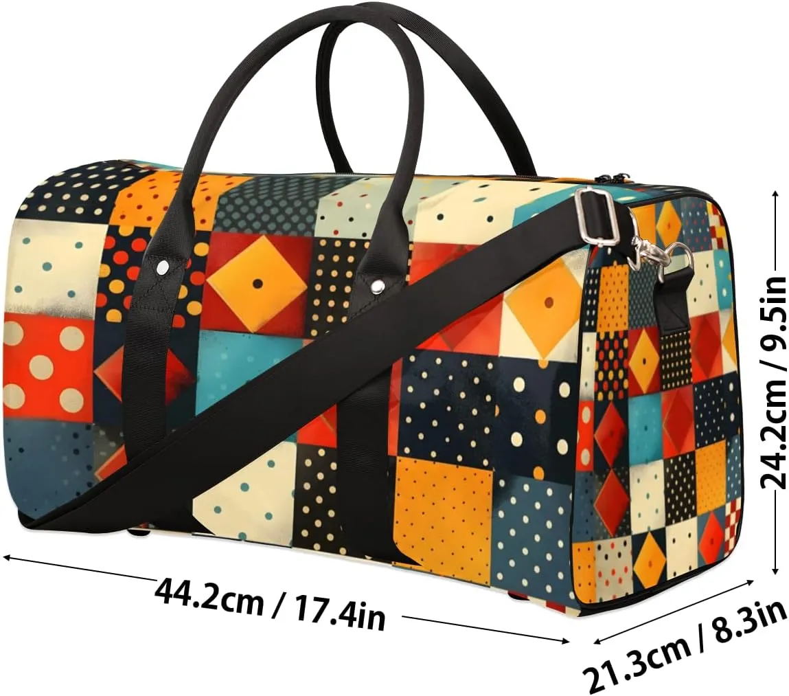 Rhombus Squares Tile Art Travel Duffle Bag for Women Men Gym Duffel Foldable Bag Waterproof Weekender Geometric Duffle Tote