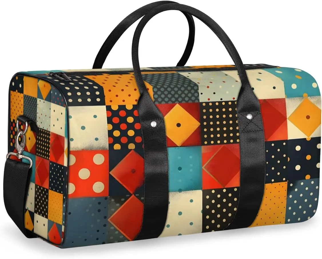 Rhombus Squares Tile Art Travel Duffle Bag for Women Men Gym Duffel Foldable Bag Waterproof Weekender Geometric Duffle Tote