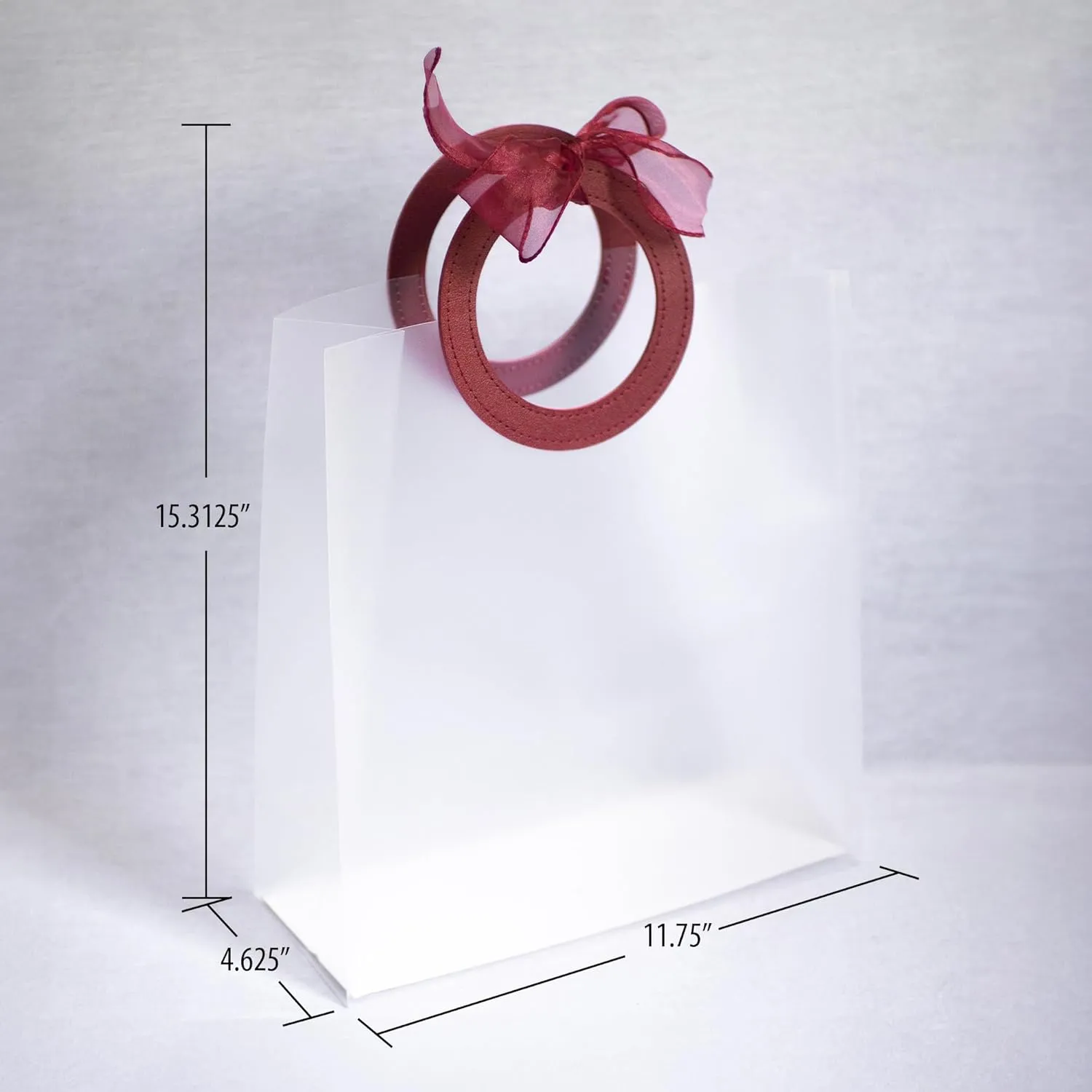 Ribbon & Luxe 6-Pack Transparent Gift & Boutique Bags with Burgandy, Round Stitched Handles; Wedding, Baby or Bridal Shower and All Other Special Occasions (Burgundy, Large 6 Count)
