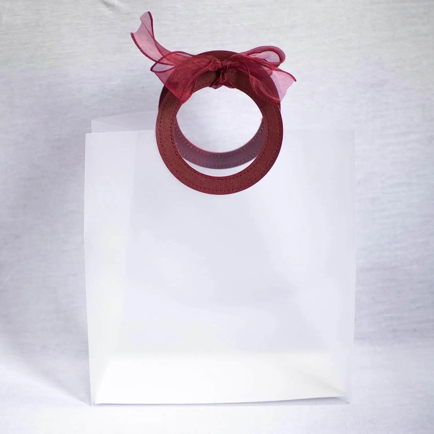 Ribbon & Luxe 6-Pack Transparent Gift & Boutique Bags with Burgandy, Round Stitched Handles; Wedding, Baby or Bridal Shower and All Other Special Occasions (Burgundy, Large 6 Count)