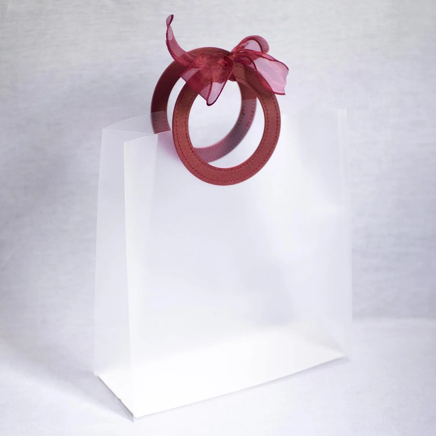 Ribbon & Luxe 6-Pack Transparent Gift & Boutique Bags with Burgandy, Round Stitched Handles; Wedding, Baby or Bridal Shower and All Other Special Occasions (Burgundy, Large 6 Count)