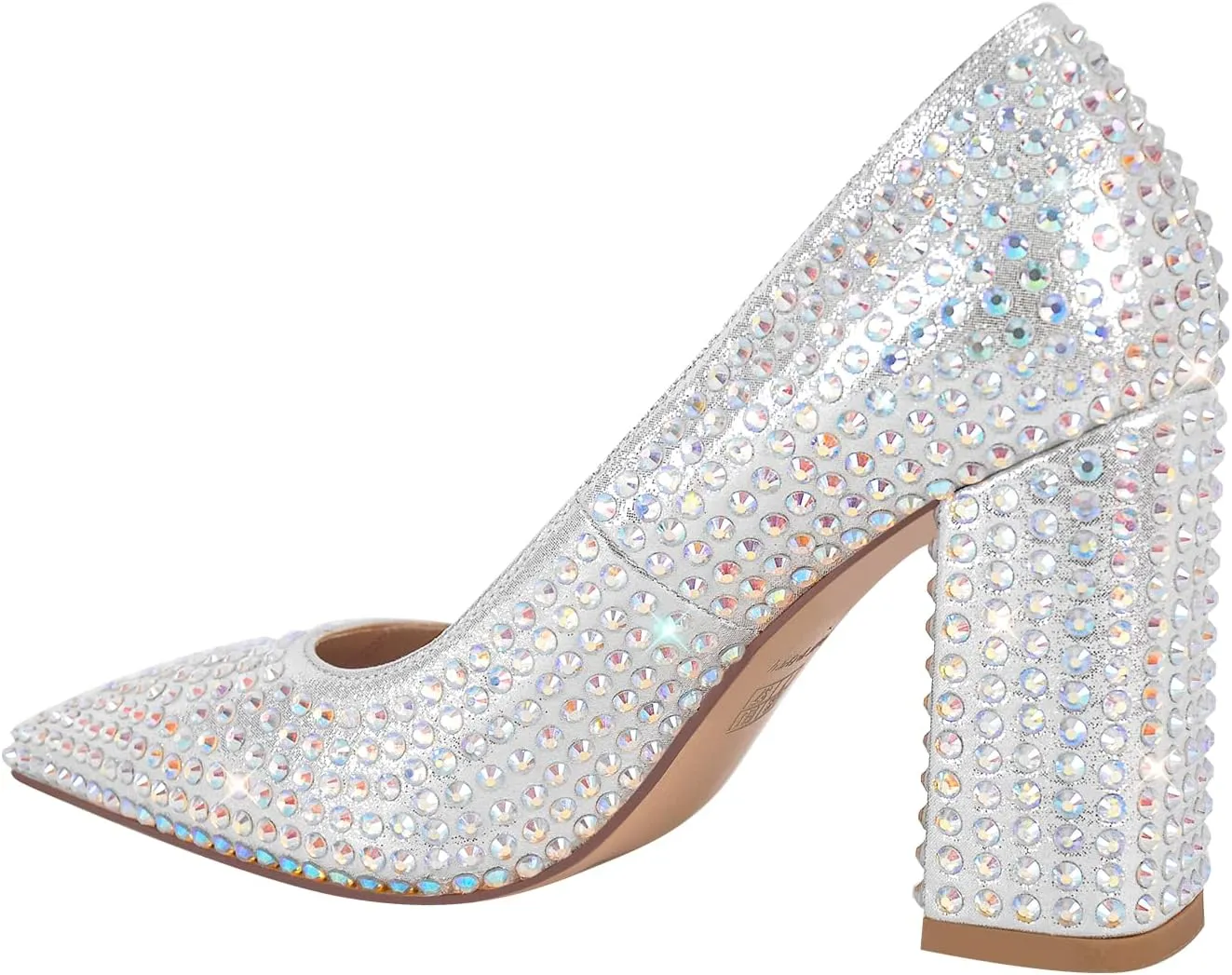 richealnini Slip On Pumps with Rhinestones Studded Crystals Pointed Toe Shoes Diamante Heels Wedding Party Dress