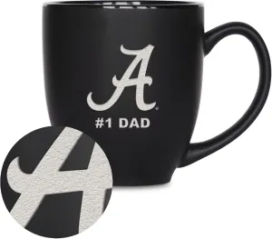 Rico Industries NCAA #1 Dad 15oz Laser Engraved Matte Black Ceramic Bistro Mug - for Hot or Cold Drinks