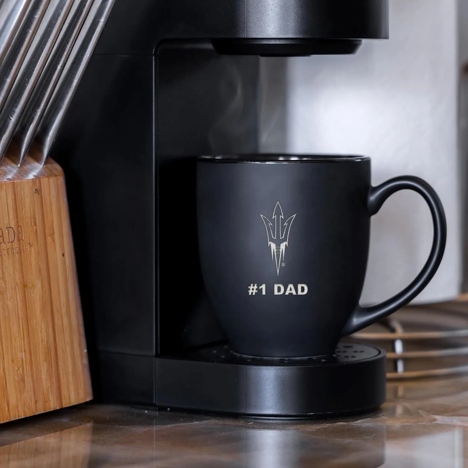 Rico Industries NCAA #1 Dad 15oz Laser Engraved Matte Black Ceramic Bistro Mug - for Hot or Cold Drinks