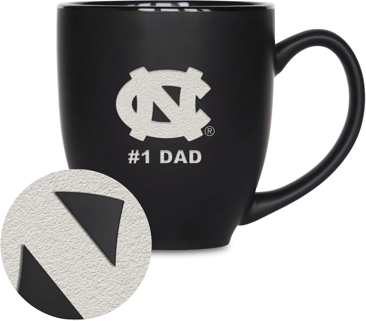 Rico Industries NCAA #1 Dad 15oz Laser Engraved Matte Black Ceramic Bistro Mug - for Hot or Cold Drinks