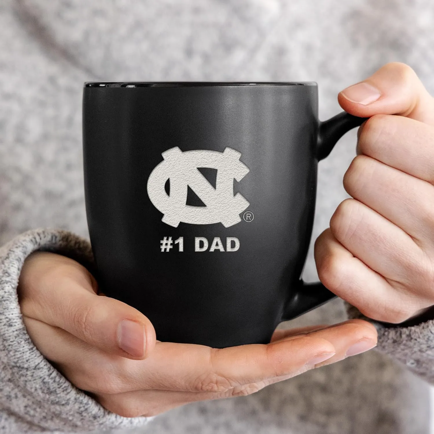 Rico Industries NCAA #1 Dad 15oz Laser Engraved Matte Black Ceramic Bistro Mug - for Hot or Cold Drinks