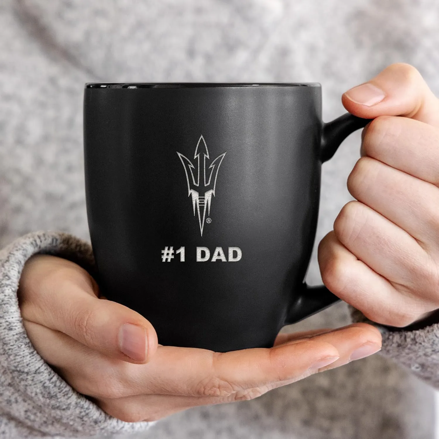 Rico Industries NCAA #1 Dad 15oz Laser Engraved Matte Black Ceramic Bistro Mug - for Hot or Cold Drinks