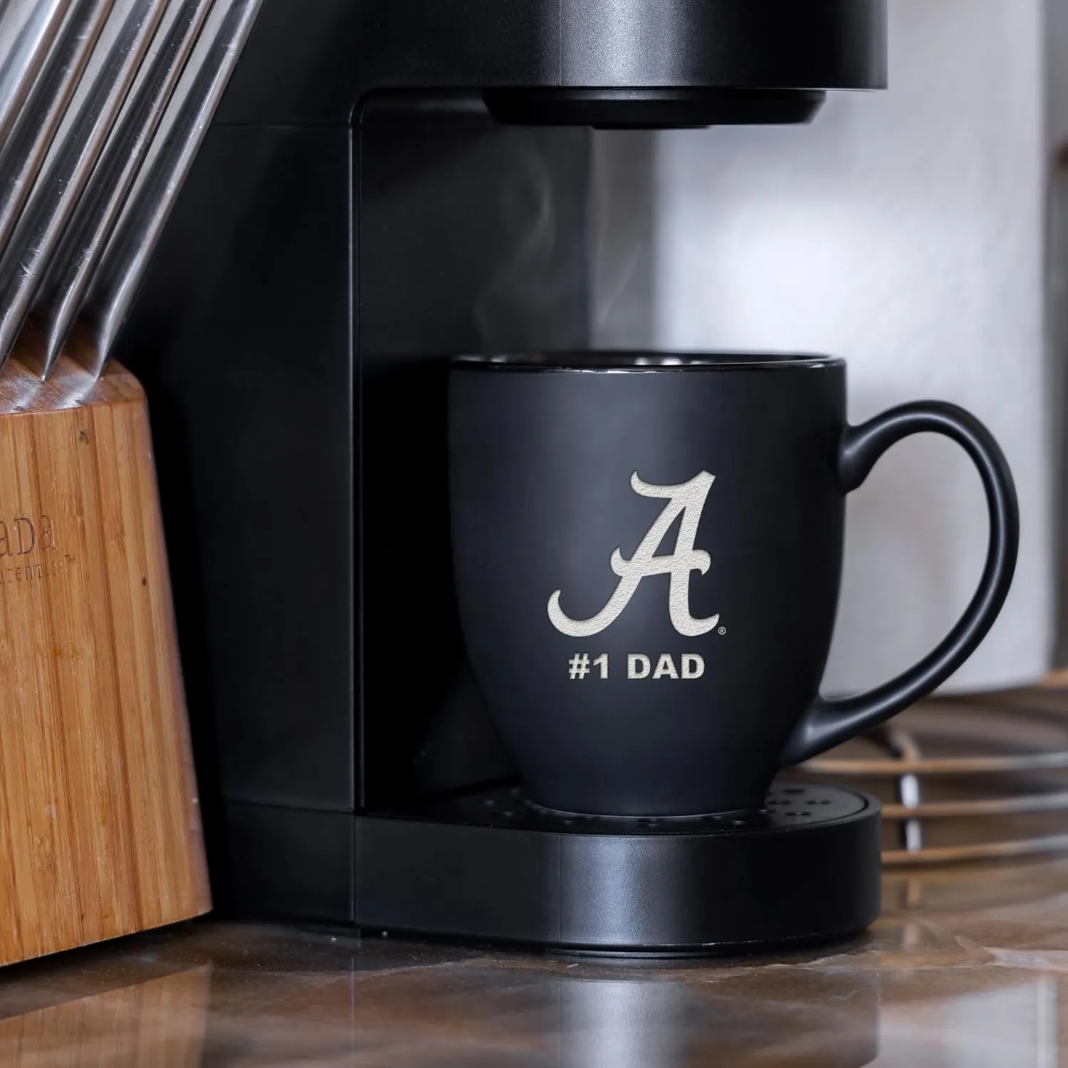 Rico Industries NCAA #1 Dad 15oz Laser Engraved Matte Black Ceramic Bistro Mug - for Hot or Cold Drinks