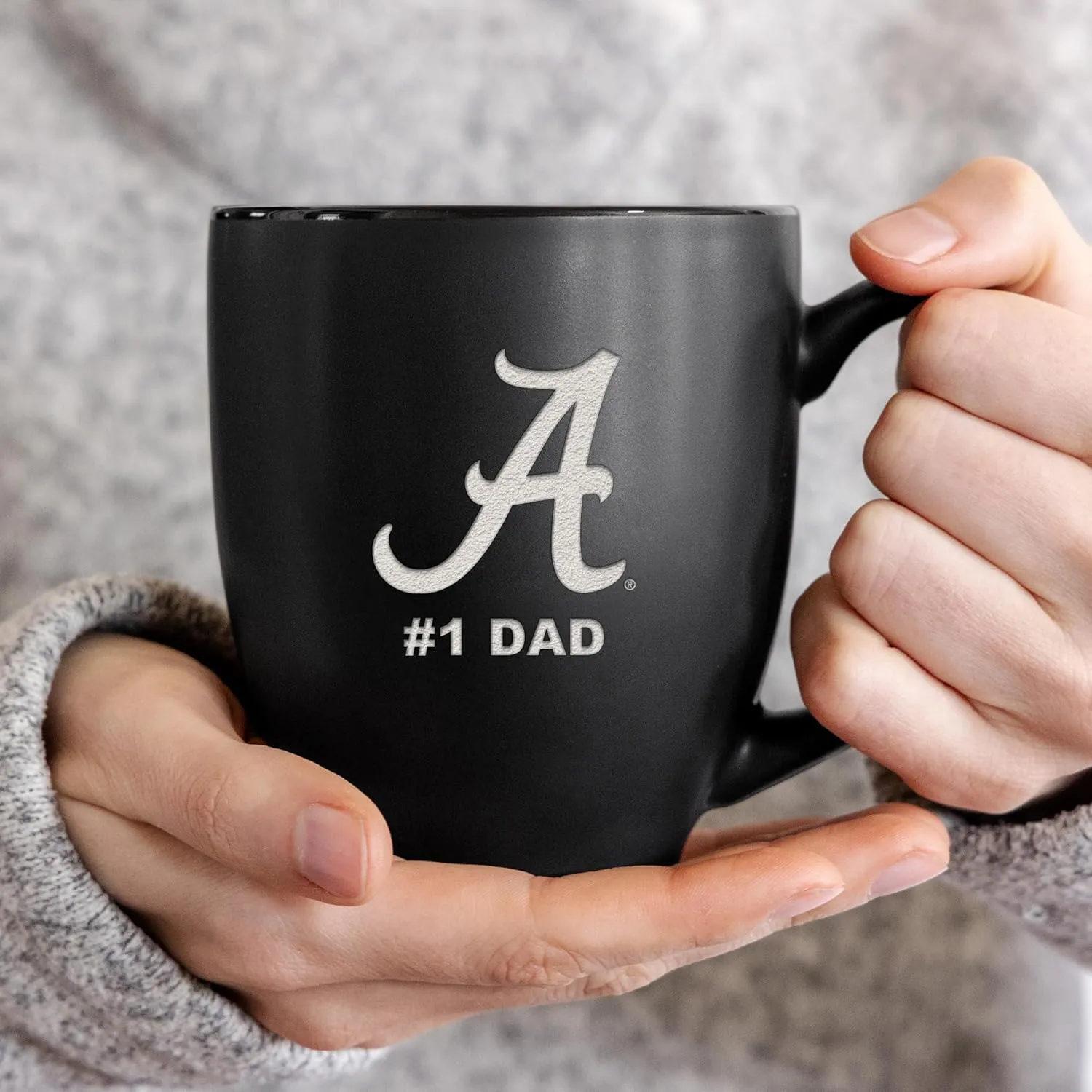 Rico Industries NCAA #1 Dad 15oz Laser Engraved Matte Black Ceramic Bistro Mug - for Hot or Cold Drinks