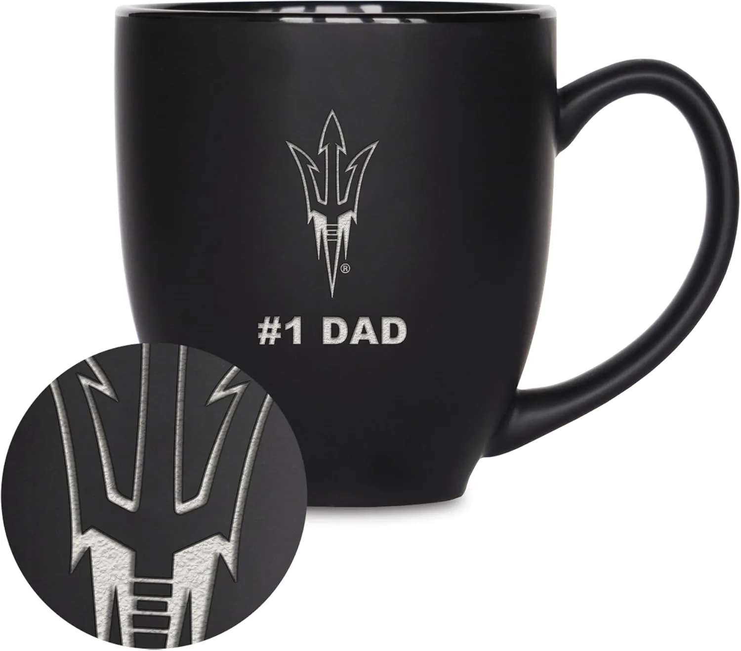 Rico Industries NCAA #1 Dad 15oz Laser Engraved Matte Black Ceramic Bistro Mug - for Hot or Cold Drinks