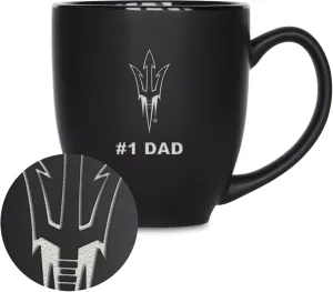 Rico Industries NCAA #1 Dad 15oz Laser Engraved Matte Black Ceramic Bistro Mug - for Hot or Cold Drinks