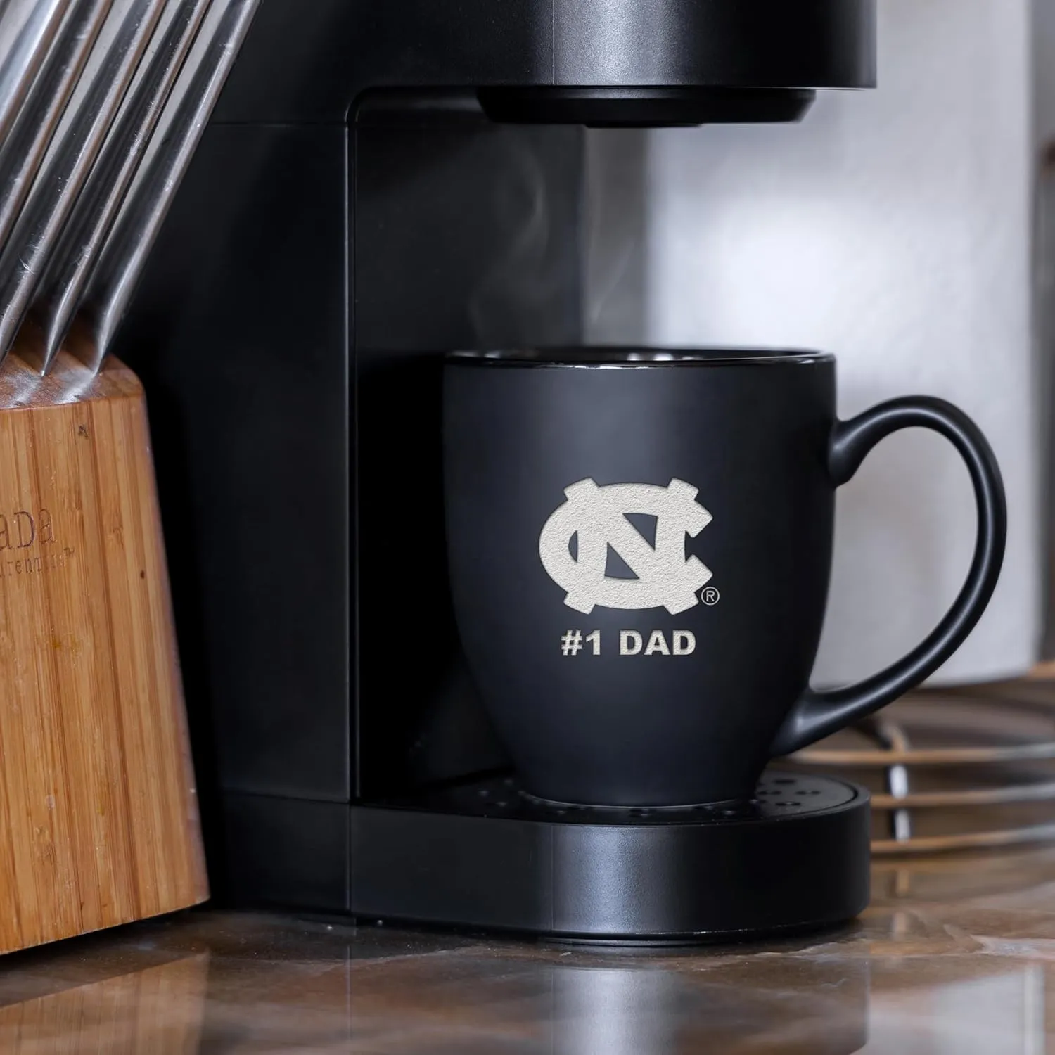 Rico Industries NCAA #1 Dad 15oz Laser Engraved Matte Black Ceramic Bistro Mug - for Hot or Cold Drinks