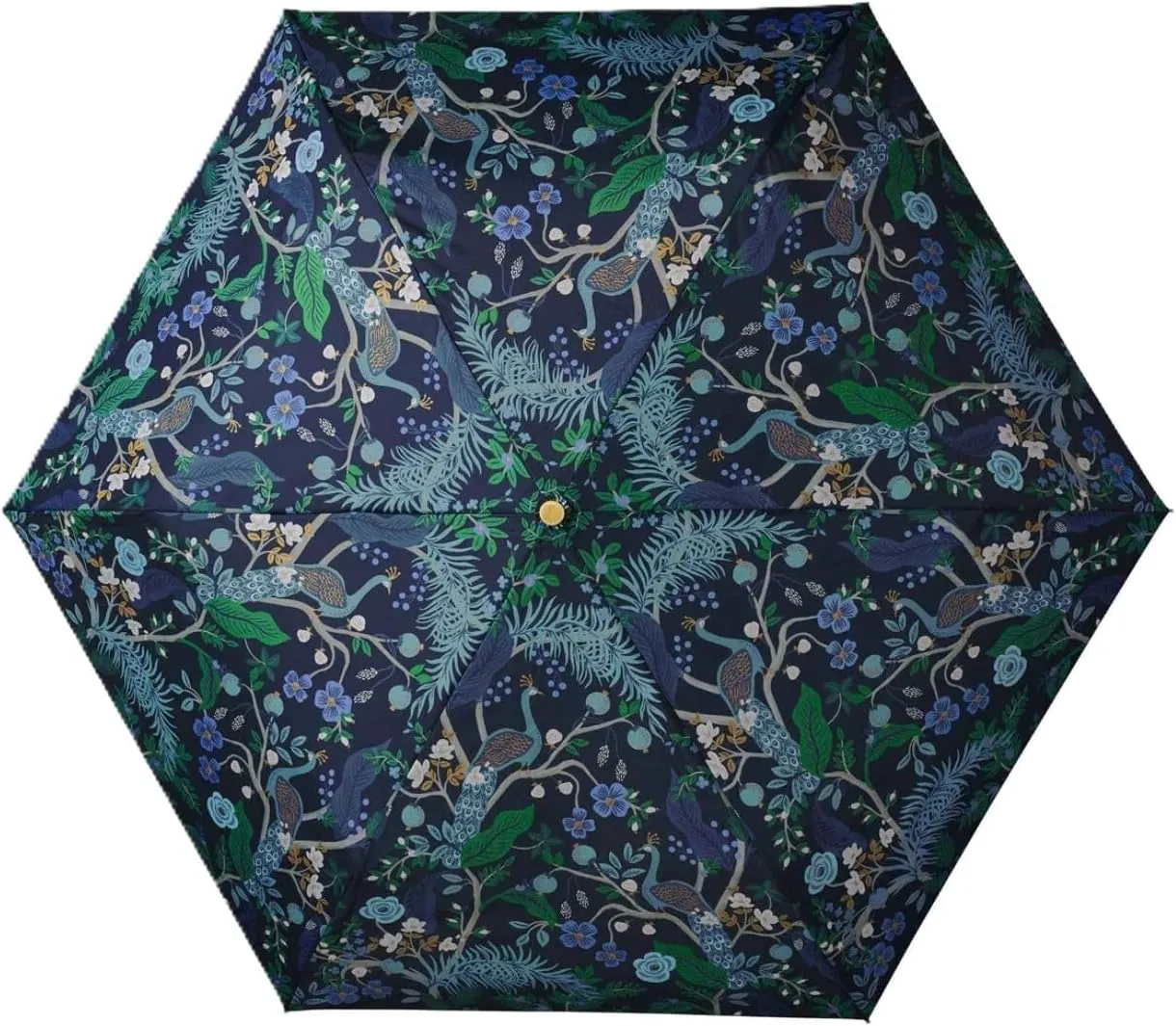 RIFLE PAPER CO. Umbrella, Matching Storage Sleeve, Portable, Auto Open and Close, Wooden Handle, Printed in Full Color
