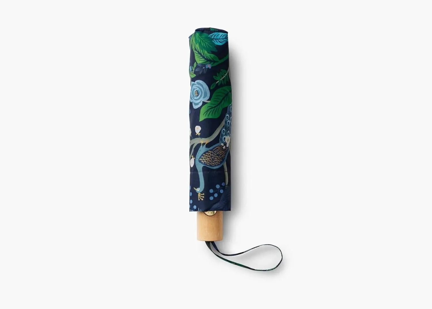 RIFLE PAPER CO. Umbrella, Matching Storage Sleeve, Portable, Auto Open and Close, Wooden Handle, Printed in Full Color