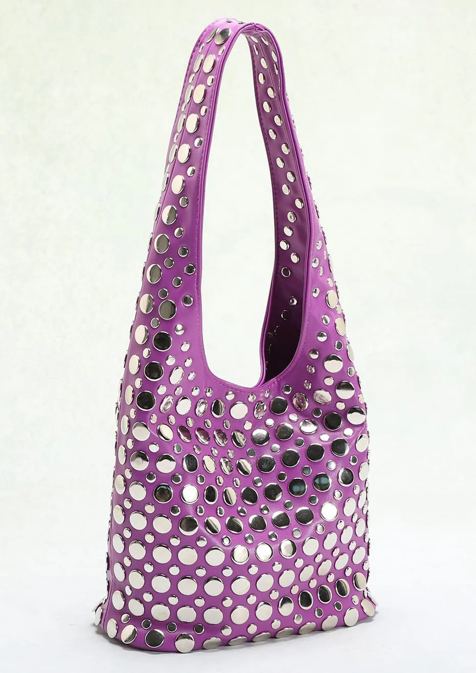 Rivet Hobo Bag for Women Y2k Metal Shoulder Bag Trendy Handbag Sleek Satchel for Party Travel