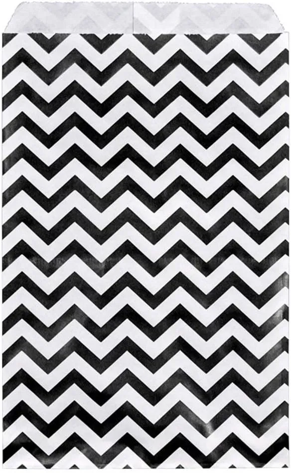 RJ Displays-100 pcs Pack Black Chevron Paper Gift Bags Shopping Sales Tote Bags 6" x 9" Gift Card, Gift Candy, Cookies, Doughnut, Crafts, Party Favor, Sandwich, Jewelry Merchandise- by RJ Displays