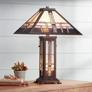 Robert Louis Tiffany Alfred Mission Tiffany Style Table Lamp with Nightlight 26" High Bronze Metal Antique Stained Glass Shade Decor for Living Room Bedroom House Bedside Home (Color May Vary)
