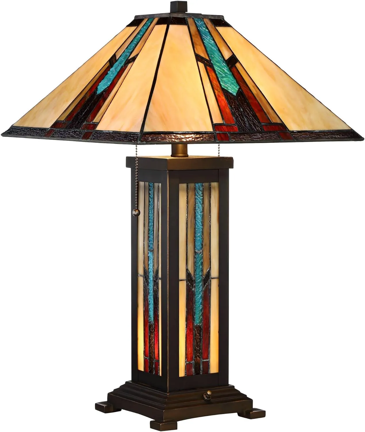 Robert Louis Tiffany Ranier Mission Tiffany Style Table Lamp with Nightlight 25" High Bronze Brown Antique Stained Art Glass for Living Room Bedroom House Bedside Nightstand Home Office Family