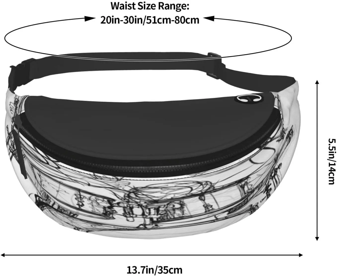 Rock Music Fanny Pack, Crossbody Waist Packs for Women Men Waist Bags with Adjustable Strap for Travel Running Hiking Sport