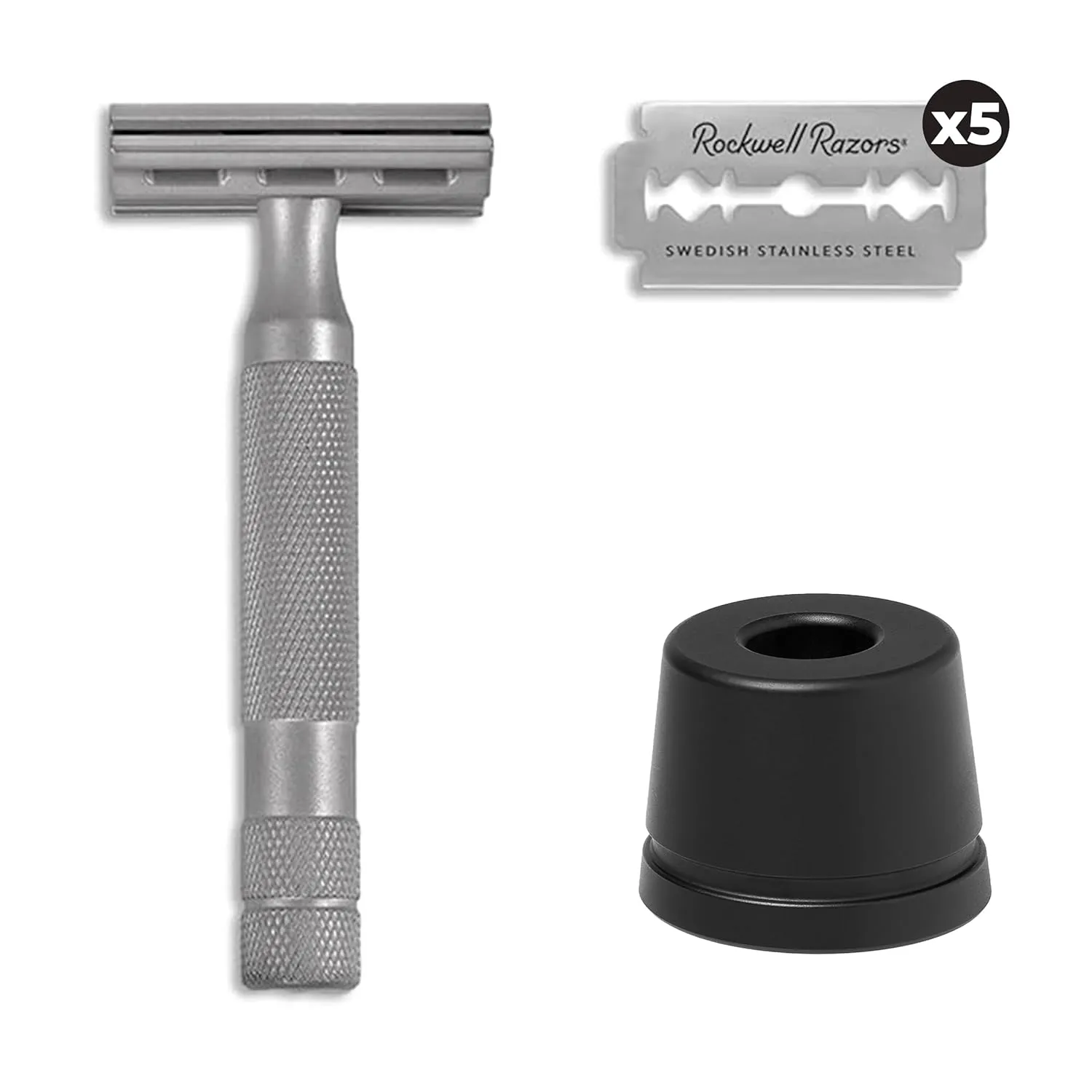 Rockwell Razors 6S Silver Stainless Steel Double-Edge Safety Razor & Stand for Men and Women with 6 Adjustable Shave Settings and 5 Fully Recyclable Eco Razor Blades
