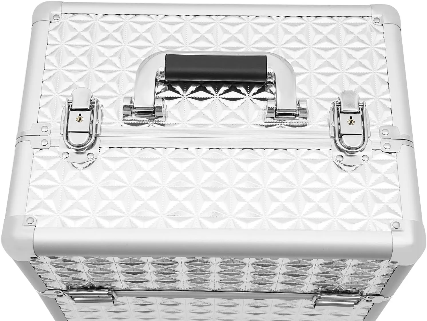 Rolling Makeup Case Large Cosmetic Travel Trolley Sliding Drawer 4 Tray Makeup Storage with Wheels for Hairdressers, Pet Beauticians, Makeup Artists Style1, Silver