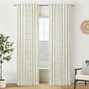 Room Darkening Farmhouse Curtains for Living Room,Cream and Black Boho 70% Blackout Curtains for Bedroom 84 Inches Long