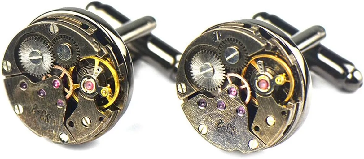 Rose Gold Mechanical Watch Cufflinks Round Movement Watch Core French Cuff Studs (Rose Gold*17mm)