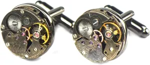 Rose Gold Mechanical Watch Cufflinks Round Movement Watch Core French Cuff Studs (Rose Gold*17mm)