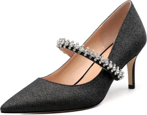 ROSERWISH Women's Closed Toe Rhinstone Wedding Low Heel Kitten Heels Pointed Toe Pumps High Heeled Prom Party Dress Shoes