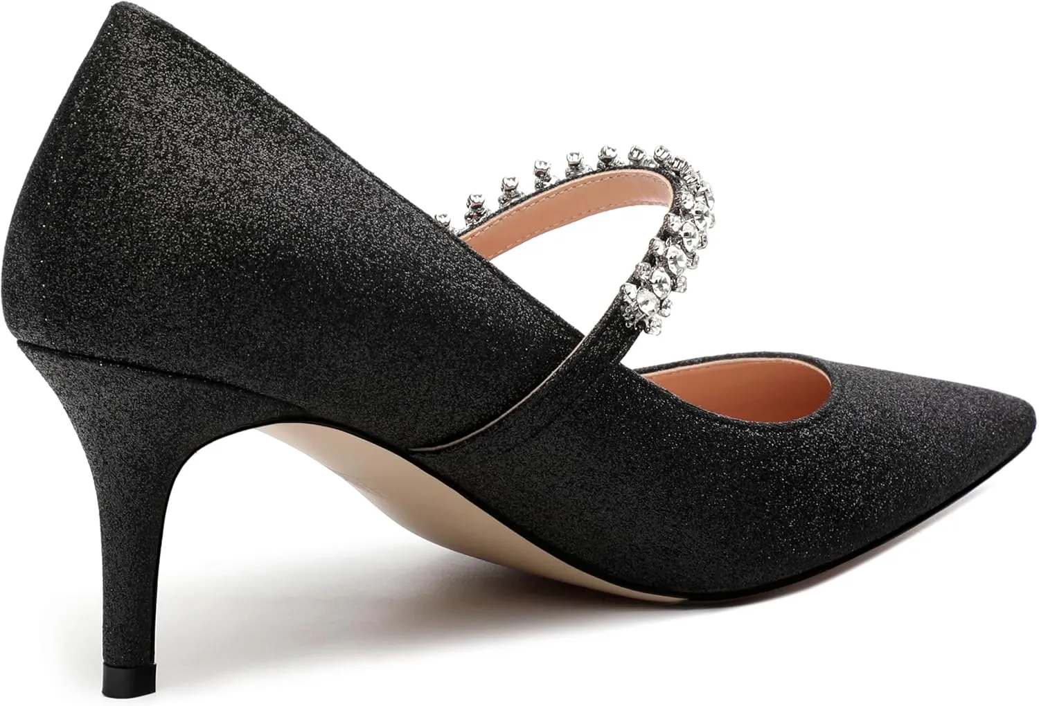 ROSERWISH Women's Closed Toe Rhinstone Wedding Low Heel Kitten Heels Pointed Toe Pumps High Heeled Prom Party Dress Shoes