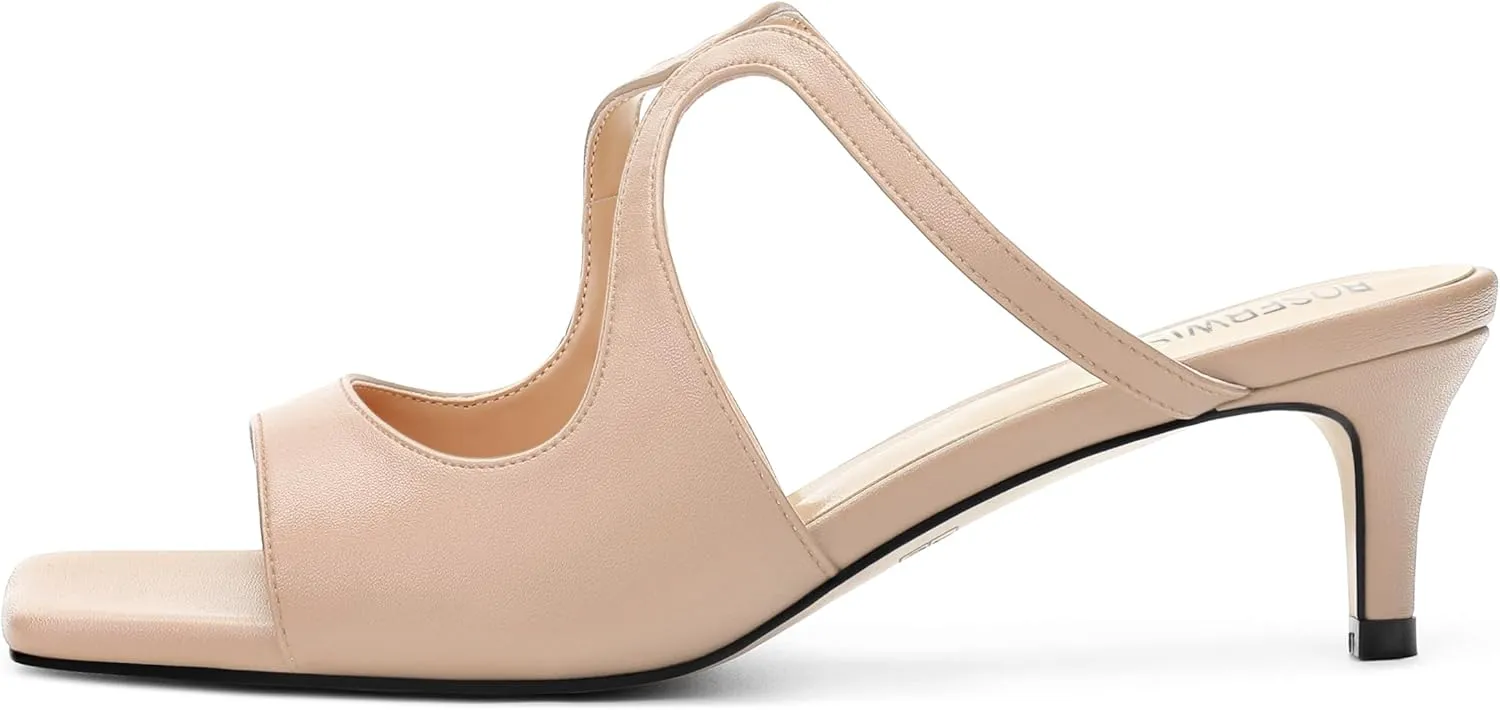 ROSERWISH Womens Square Toe Fashion Cutout Matte Slip On Party Kitten Low Heel Heeled Sandals 2 Inch