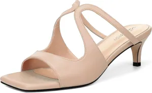 ROSERWISH Womens Square Toe Fashion Cutout Matte Slip On Party Kitten Low Heel Heeled Sandals 2 Inch