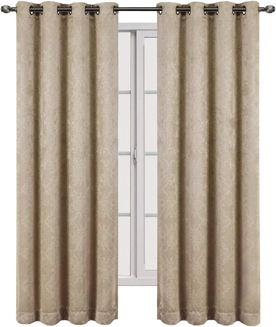 Royal Tradition Embossed Bella 104-Inch Wide-by-63-Inch Long, Set of 2 Grommet Top Blackout Curtain Panels, Beige