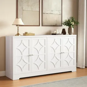 RoyalCraft Sideboard Buffet Cabinet, 56" Modern Credenza with 4 Doors and Adjustable Shelves, Large Wood Console Media for Kitchen, Satin White