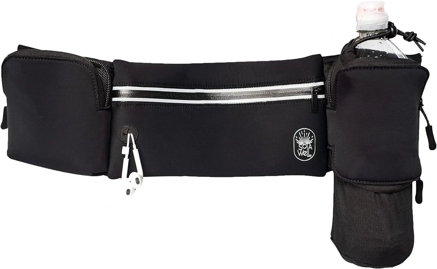 Running Belt with Water Bottle Holder - Waist Bag With Extender for Jogging, Hiking, Cycling, Walking - Dog Walker Hydration Fanny Pack - Sport Pouch iPhone Carrier for Women and Men - Black