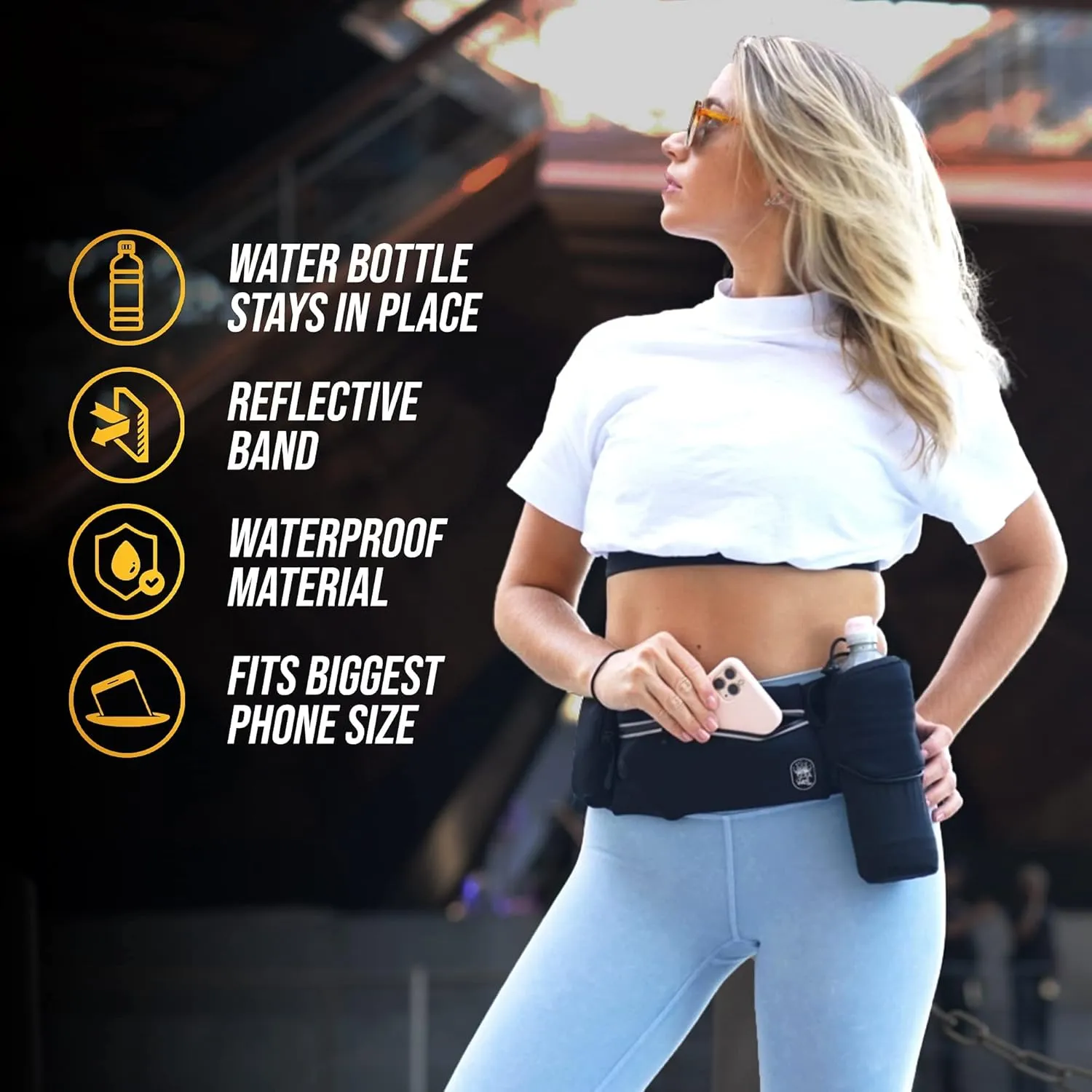 Running Belt with Water Bottle Holder - Waist Bag With Extender for Jogging, Hiking, Cycling, Walking - Dog Walker Hydration Fanny Pack - Sport Pouch iPhone Carrier for Women and Men - Black